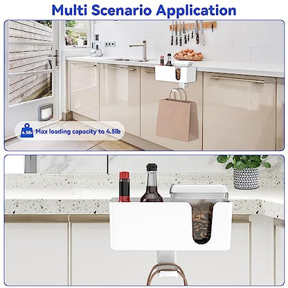 KDD 4-in-1 Desk Organizer - Under Desk Cup Holder and Headphone Hanger with 2 Wire Holes - Rotating Hanger and Detachable Storage for Cup, Phone and Pen (White)