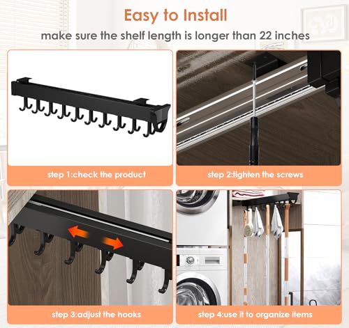 Pull-out Mop and Broom Holder with 20 Sliding Hooks | Slide Broom Closet Organizer, Sliding Garage Storage Rack, For Home Kitchen Wardrobe Closet Laundry Cupboard