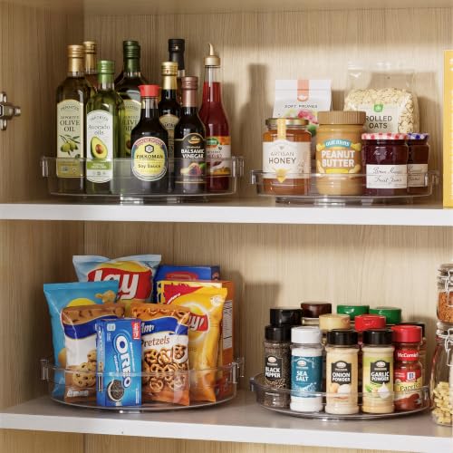 LAMU 4 Pack Lazy Susan Organizer, Clear Lazy Susan Turntable for Cabinet, Refrigerator, Table Top, Kitchen, Bathroom, Pantry Organizers and Storage, 2 Sizes Included 12in, 10.6in