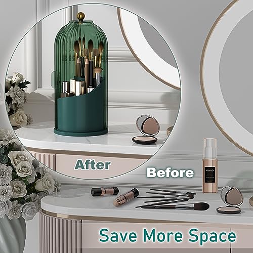 GAXmi Makeup Brush Holder with Lid Rotating Cosmetic Organizer, All Green | 360 Rotation, Waterproof, Dustproof, Moistureproof