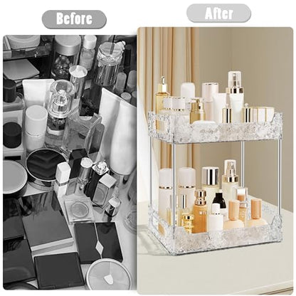 2-Tier Bathroom Counter Organizer Countertop Storage, Dresser Organizer Vanity Tray for Makeup, Perfume Organizer Cosmetics Skincare Shelf - Clear