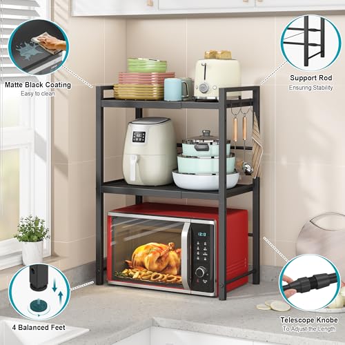 Microwave Oven Rack, Expandable Microwave Stand Co... (Black | Carbon Steel)