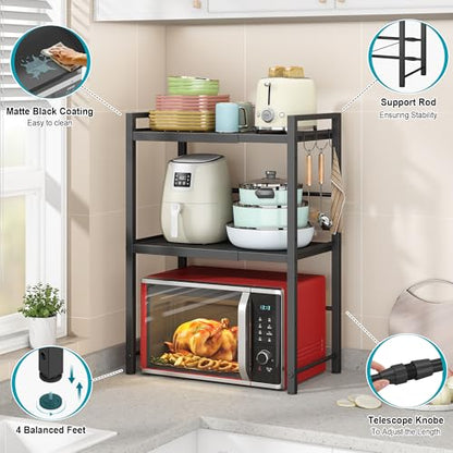 Microwave Oven Rack, Expandable Microwave Stand Co... (Black | Carbon Steel)