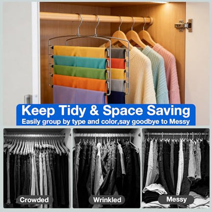 Korpai 3-Pack Pants Hangers Space-Saving Multi-Layer,150° Rotate Metal Swing Arm Non Slip Foam Padded,Closet Organizers and Storage 360 Swivel Top Hook for Jeans,Trouser,Slacks,Skirt,Scarfs,Towels ect
