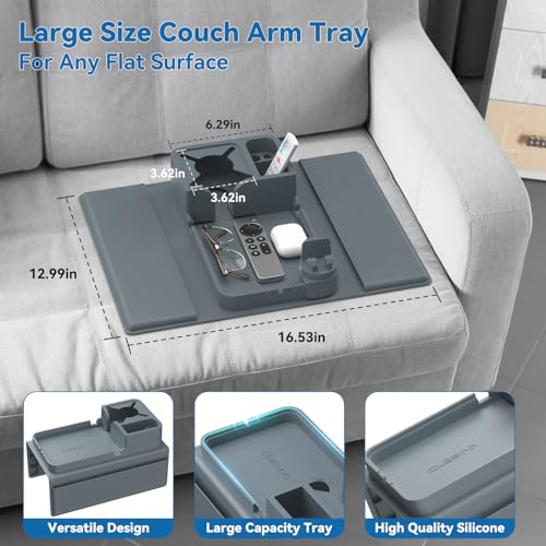 Couch Arm Cup Holder CLESOO Couch Arm Tray Anti-Slip Couch Cup Holder Silicone Sofa Armrest Tray Dual Side Pocket Couch Drink Holder Sofa Caddy Arm Remote Holder Snack Caddy with Phone Holder Blue