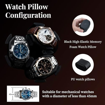 Mcbazel Watch Winder for Automatic Watches, 6 Watch Winder + 6 Storage Case, Watches Winder Box with Super Quiet Motor, Blue LED Light, Memory Foam Pillows, Gift for Men & Women - Black