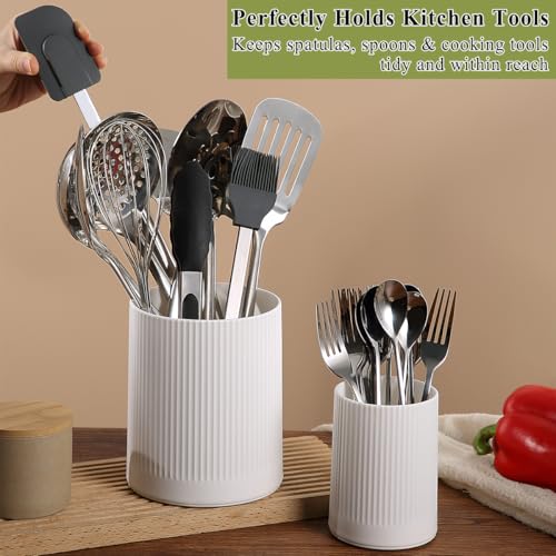 HOMQUEN 360° Rotating Utensil Holder, 6.3''+4.7'' Plastic Kitchen Utensil Holder for Countertop, Large Cooking Utensil Crocks for Kitchen Decor, Utensil Organizer for Spatula, Set of 2 (White)