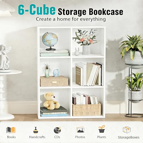 Simple Deluxe 6 Cube Storage Organizer, 3 Tier Stackable Bookshelf, Open Cube Bookshelf with 3 Removable Back Panels, Suitable for Living Room, Bedroom, Home Office, 36" L X 11.6" W X 24" H, White