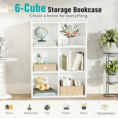 Simple Deluxe 6 Cube Storage Organizer, 3 Tier Stackable Bookshelf, Open Cube Bookshelf with 3 Removable Back Panels, Suitable for Living Room, Bedroom, Home Office, 36" L X 11.6" W X 24" H, White