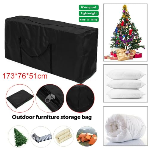 68" Extra Large Waterproof Outdoor Cushion Storage Bag – Heavy Duty Patio Furniture Cover with Zipper,Handles for Pool Decor,Christmas Tree Storage & Moving (173x76x51cm) (Black)