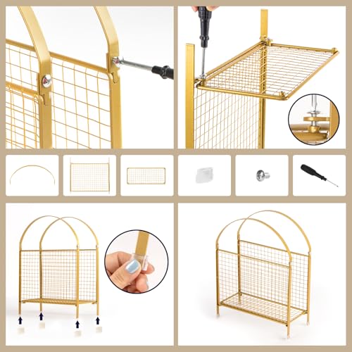 Freestanding Magazine Holder, Metal Magazine Rack Floor Stand | Modern Touch Handbag Design, for Magazine, Newspaper, Books, Vinyl Record (Gold)