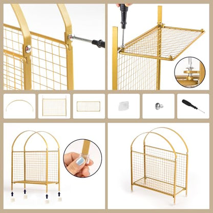 Freestanding Magazine Holder, Metal Magazine Rack Floor Stand | Modern Touch Handbag Design, for Magazine, Newspaper, Books, Vinyl Record (Gold)
