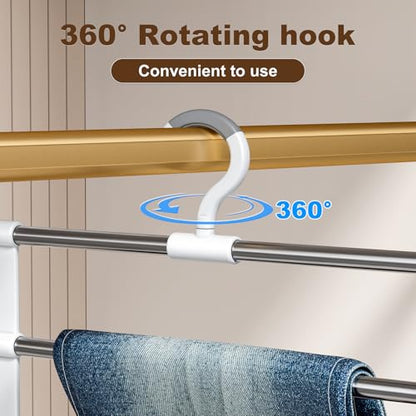 CTIME 2 Pack Stainless Steel Pants Hangers, Space Saving Closet Organizer | Non-Slip Grip, 360° Swivel Hook, 6 Tiers for Jeans, Scarves, Ties & Towels. Space Saver for Apartment or College Dorm