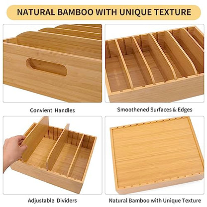 Bamboo Lid Holder Food Container, Kitchen Organizer with 5 Adjustable Dividers, Cabinet Organizer for Food, Kitchen Gadget, Container Lids (2pcs)
