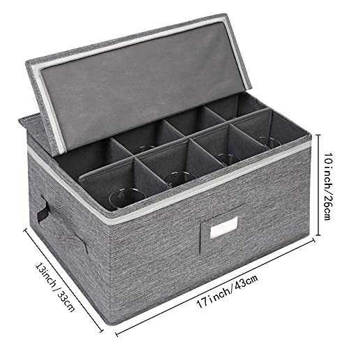 Stemware Storage Cases, Wine Glass Storage Box Containers for Crystal | Glassware Storage Containers Holds 12 Red or White Wine Glasses, Hard Top and Sides (Grey)
