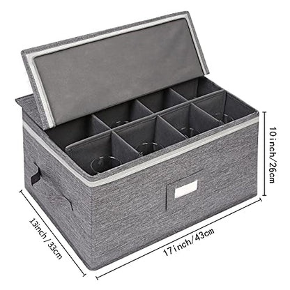 Stemware Storage Cases, Wine Glass Storage Box Containers for Crystal | Glassware Storage Containers Holds 12 Red or White Wine Glasses, Hard Top and Sides (Grey)