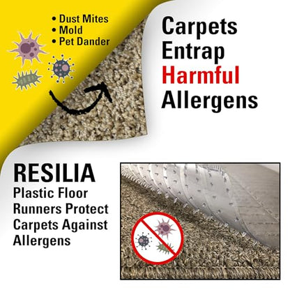 RESILIA Deep-Pile Carpet Runner - Plastic Vinyl Carpet & Rug Protector, Waterproof Clear Vinyl Floor Runners, 27 Inches Wide x 6 Feet Long, Made in The USA