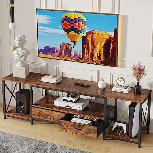 TV Stand with Fabric Drawer - Entertainment Center... (Rustic Brown | Wood)