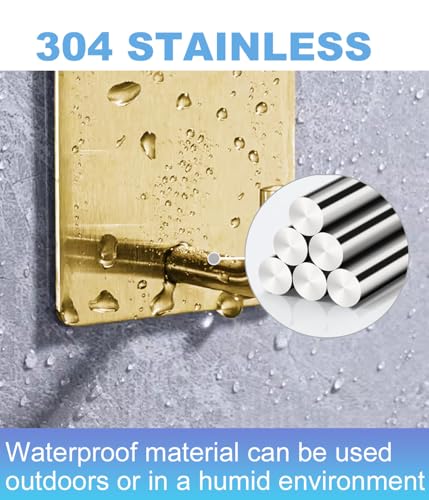 14 Pcs Towel Hooks with Removable Strips for Hanging, Adhesive Wall Hooks Heavy Duty, Outdoor No Damage, Sticky Hook for Bathrooms, Shower, Stockings, Decor, Robe, Small, Gold 304 Stainless Steel