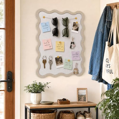 VABAMNA Scalloped Felt Bulletin Board 24"x18", Felt Cork Board Alternative for Wall, Foldable Picture Self-Adhesive Boards with Pins Hooks, Vision Boards for Photo Display School Home Office, Oatmeal