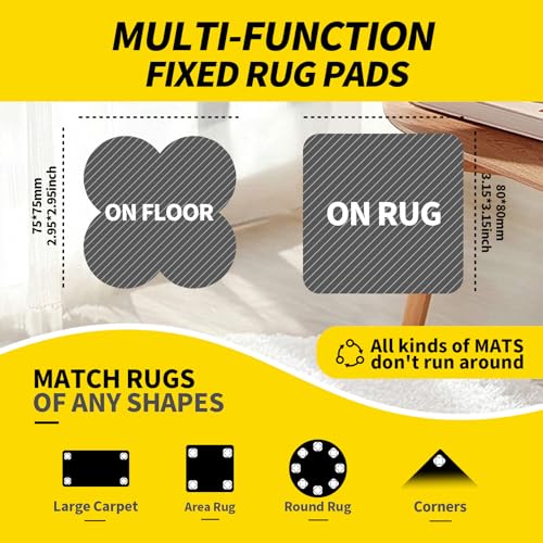 PHIXBEAR 16 Sets Super Adhesive Carpet Pad Gripper, Heavy Duty Hook and Loop Strips Rug Tape for Hardwood Floors Tile, Rug Corners to Hold Rug Down, Keep Area Rugs Safe and in Place