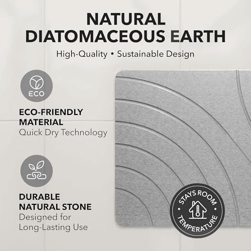 32x20 Large Stone Bath Mat for Floor, Diatomaceous Earth Shower Mat,Non-Slip Quick Drying, Super Absorbent Diatomite Stone Bath Mat – Elegant Modern Design, Grey (CloudGrey)