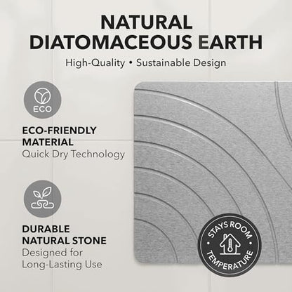 32x20 Large Stone Bath Mat for Floor, Diatomaceous Earth Shower Mat,Non-Slip Quick Drying, Super Absorbent Diatomite Stone Bath Mat – Elegant Modern Design, Grey (CloudGrey)