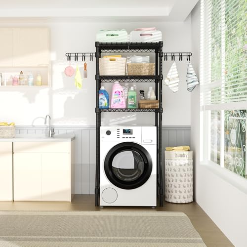 U8 Mini Laundry Room Storage Organizer, Over the Washer and Dryer Storage Shelves for Laundry Organization, 29.5”W x 17.3”D x 76.2”H, Suit Washing Machine Width within 27.1”, Hold 304 lb, Black