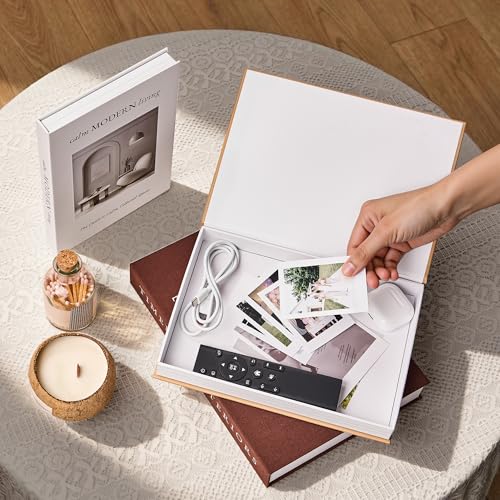 JARLINK Decorative Books, Set of 3 Stackable Fake Book Storage Boxes, Brown | Modern Home Decoration with Hidden Storage Room for Photos & Keepsakes, Styling Decor for Coffee Tables, Shelves, & Mantels.