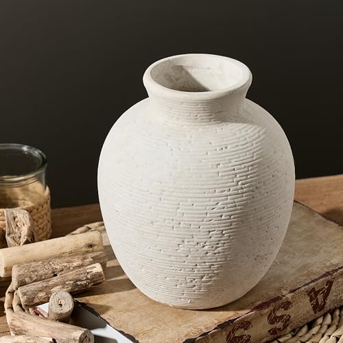Ceramic Flower Vase Home Decor - Farmhouse Table Vases Rustic Vintage Living Room Kitchen Bedroom Decorations for House Book Shelf Office Coffee Desk Dining Fireplace (7.4" Rustic)