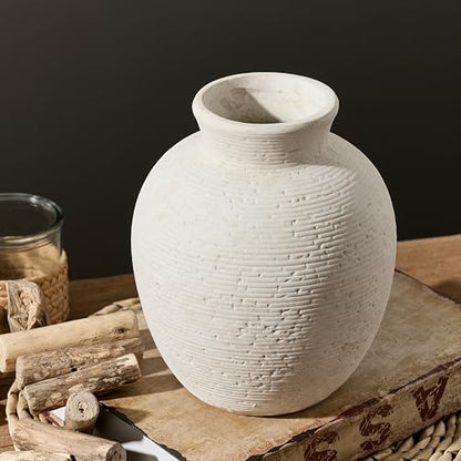 Ceramic Flower Vase Home Decor - Farmhouse Table Vases Rustic Vintage Living Room Kitchen Bedroom Decorations for House Book Shelf Office Coffee Desk Dining Fireplace (7.4" Rustic)