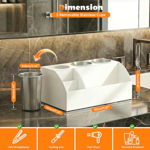 Hair Tool Organizer Countertop, Bathroom Vanity Organizers and Storage, Acrylic Hot Tools Organizer Storage for Hair Dryer, Curling Iron, Brush, Hair Straightener (White)