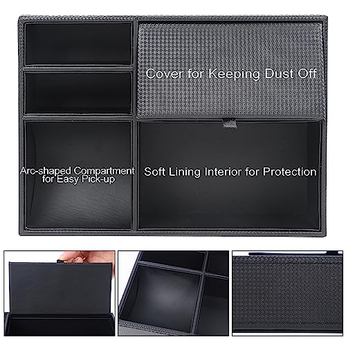 Zcaukya Men's Valet Tray, 5 Compartments, Black | Jewelry Box Nightstand Organizer, For Phone Keys Wallet Watch Glasses