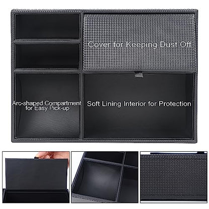 Zcaukya Men's Valet Tray, 5 Compartments, Black | Jewelry Box Nightstand Organizer, For Phone Keys Wallet Watch Glasses