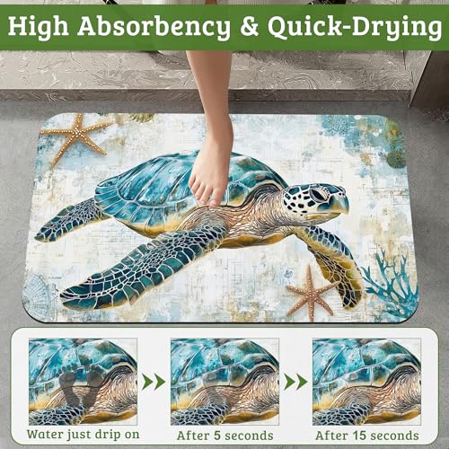 Sea Turtle Bathroom Rugs Mat Non Slip Washable Quick Dry Absorbent Thin Bathroom Rug-Bath Mats for Bathtub, Sink, Shower Room, Christmas Decorations, 17"x 29.5"
