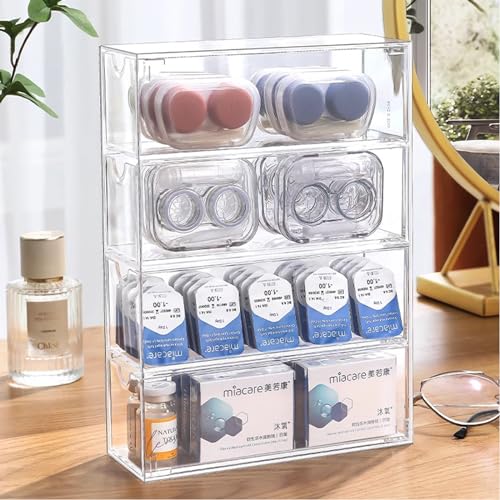 Kenpal Sunglasses Organizer for Multiple Pairs, Acrylic Stackable Glasses Holder with 4 Drawers, Transparent Eyeglass Case