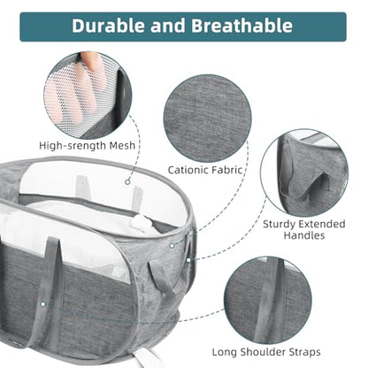 Collapsible Laundry Baskets, Tear Proof Pop Up Laundry Hamper with Dual Handles, Durable Foldable Laundry Basket, Easy to Carry Laundry Hamper for Home, Laundry Room, Bedroom, Dorm, Travel Grey