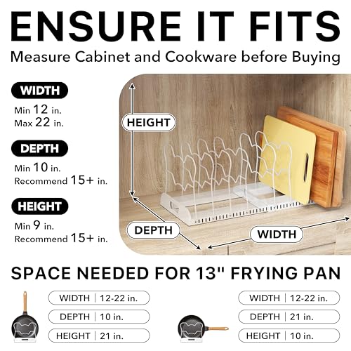 Simple Houseware Expandable Pan Rack 10 Adjustable Compartments, White | Kitchen Cabinet Organizer for Pots, Pans, Lids & Bakeware - Pantry & Countertop Storage