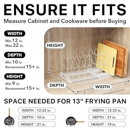 Simple Houseware Expandable Pan Rack 10 Adjustable Compartments, White | Kitchen Cabinet Organizer for Pots, Pans, Lids & Bakeware - Pantry & Countertop Storage