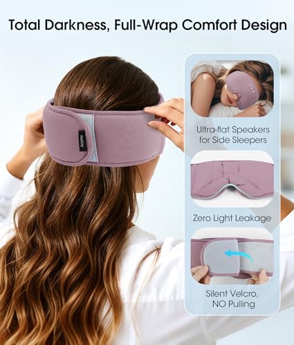 MUSICOZY Bluetooth 5.4 Sleep Headphones, Wireless Eye Mask Bamboo Fiber | Flat Full Coverage Design, Ultra-thin Speakers, 14-hour Playtime, Washable Removable Module for Sleeping, Meditation, Travel