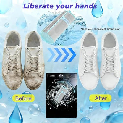 2 Pack Reusable Shoe Wash Bag for Sneakers,（Grey) | Reusable Shoe Washing Machine Bag, Side pockets for washable insoles and shoelaces, Includes 2 Shoe Storage Dust Bags