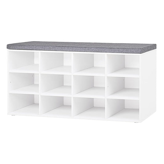 Shoe Storage Bench with Cushion, 40.9" Cubby Shoe Rack, 12-Cubby | Entryway Shoe Organizer Bench, Adjustable Shelves for Boots, Removable Washable Cushion, Closet/Hallway/Bedroom/Garage, White