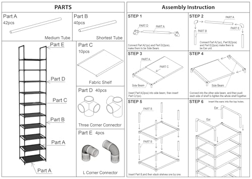 FIDUCIAL HOME 10 Tiers Vertical Shoe Rack 10 Pairs Skinny Shoe Shelf | Tall Narrow Space Saving for Entryway Closet, Easy to Assemble, 11"L x 11"W x 68.8"H
