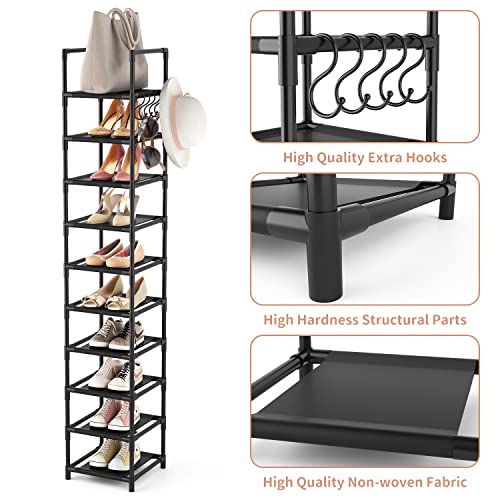 Tall Narrow Shoe Rack for Entryway, 10-Tier Sturdy Metal Shoe Shelf Storage 10-15 Pairs of Shoes and Boots, Space Saving Corner Shoe Rack Organizer for Closet,Doorway,Garage,Living Room