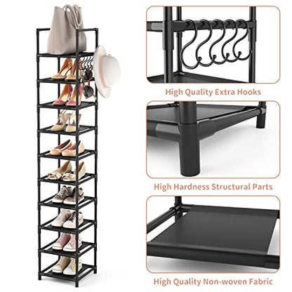 Tall Narrow Shoe Rack for Entryway, 10-Tier Sturdy Metal Shoe Shelf Storage 10-15 Pairs of Shoes and Boots, Space Saving Corner Shoe Rack Organizer for Closet,Doorway,Garage,Living Room
