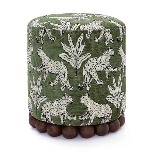 Dex Olive Green Leopard Jacquard Ottoman (Olive Green)