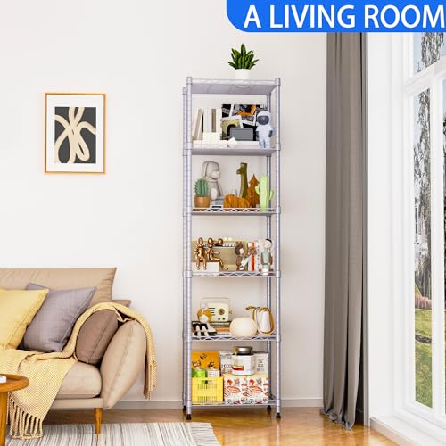 REGILLER 6 Wire Shelving Steel Storage Rack Adjustable Unit Shelves for Laundry Bathroom Kitchen Pantry Closet(Silver, 11.7" D x 16.8" W x 63" H)