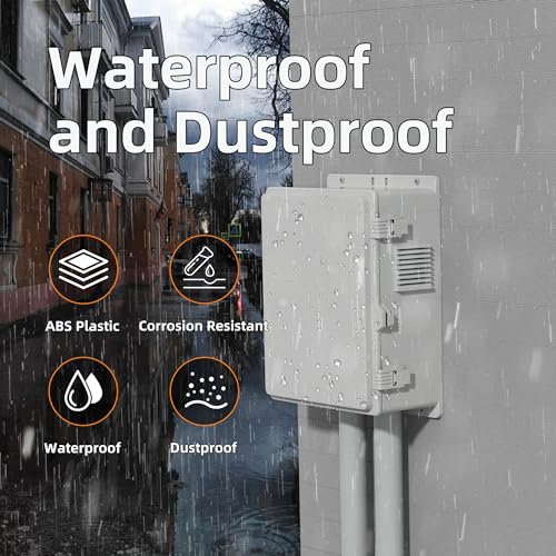 Joinfworld Vented Outdoor Enclosure Box 18.1x12.6x6.4 White | ABS Weatherproof WiFi Enclosure with 12V Fan, DIN Rail, Dustproof Design & Wall/Pole Mounting