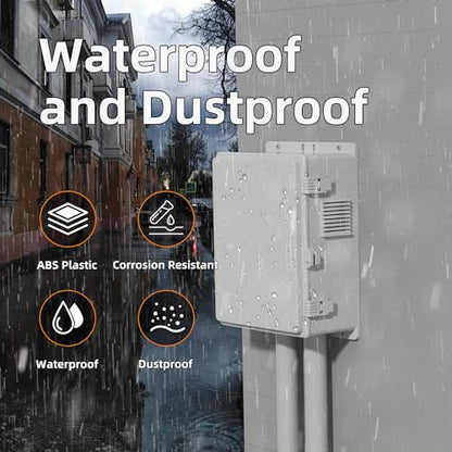 Joinfworld Vented Outdoor Enclosure Box 18.1x12.6x6.4 White | ABS Weatherproof WiFi Enclosure with 12V Fan, DIN Rail, Dustproof Design & Wall/Pole Mounting
