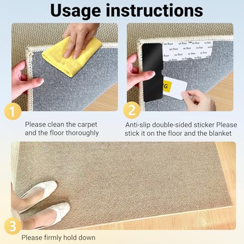2×6 Inch Reusable Rug Grippers, Non Slip Rug Pad, Removable Rug Stickers for Wood Floor, Strong Adhesive Rug & Carpet Tape, No Damage for Hardwood & Laminate Floors(24PCS)